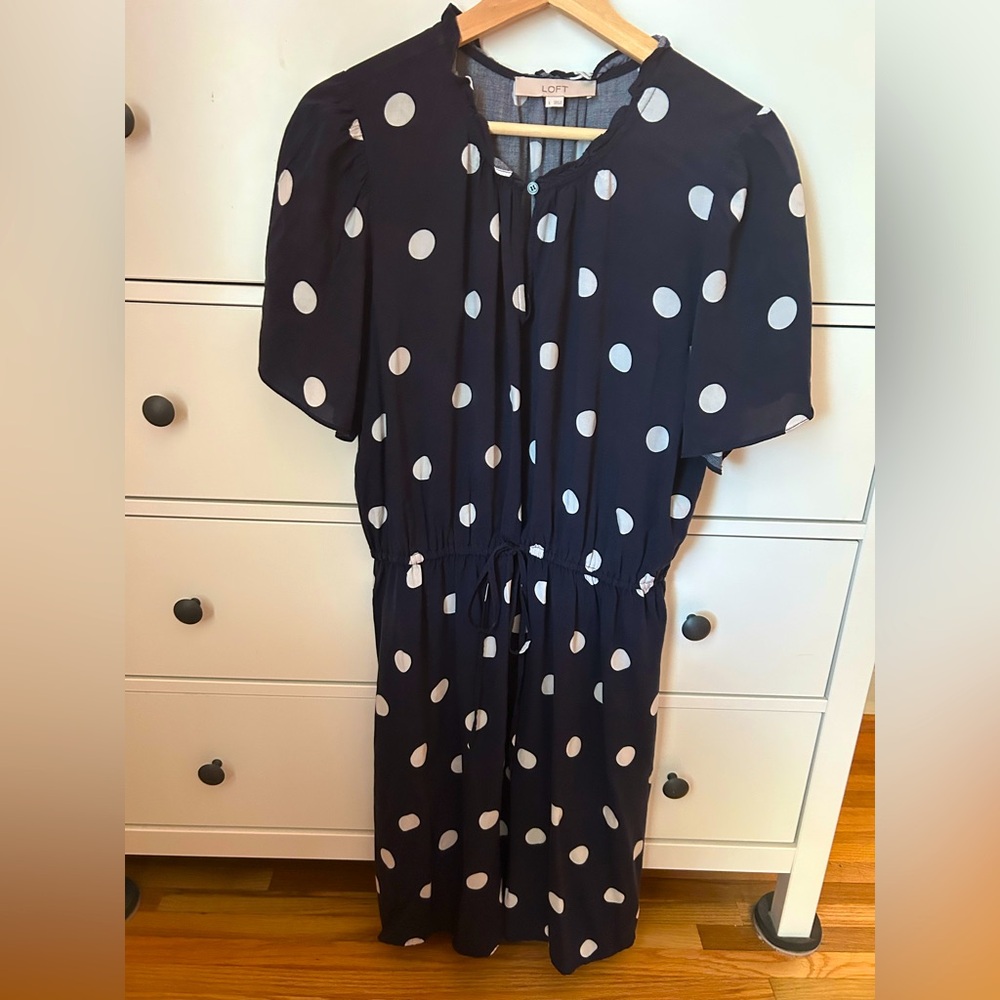 Navy blue white polka dot Loft dress